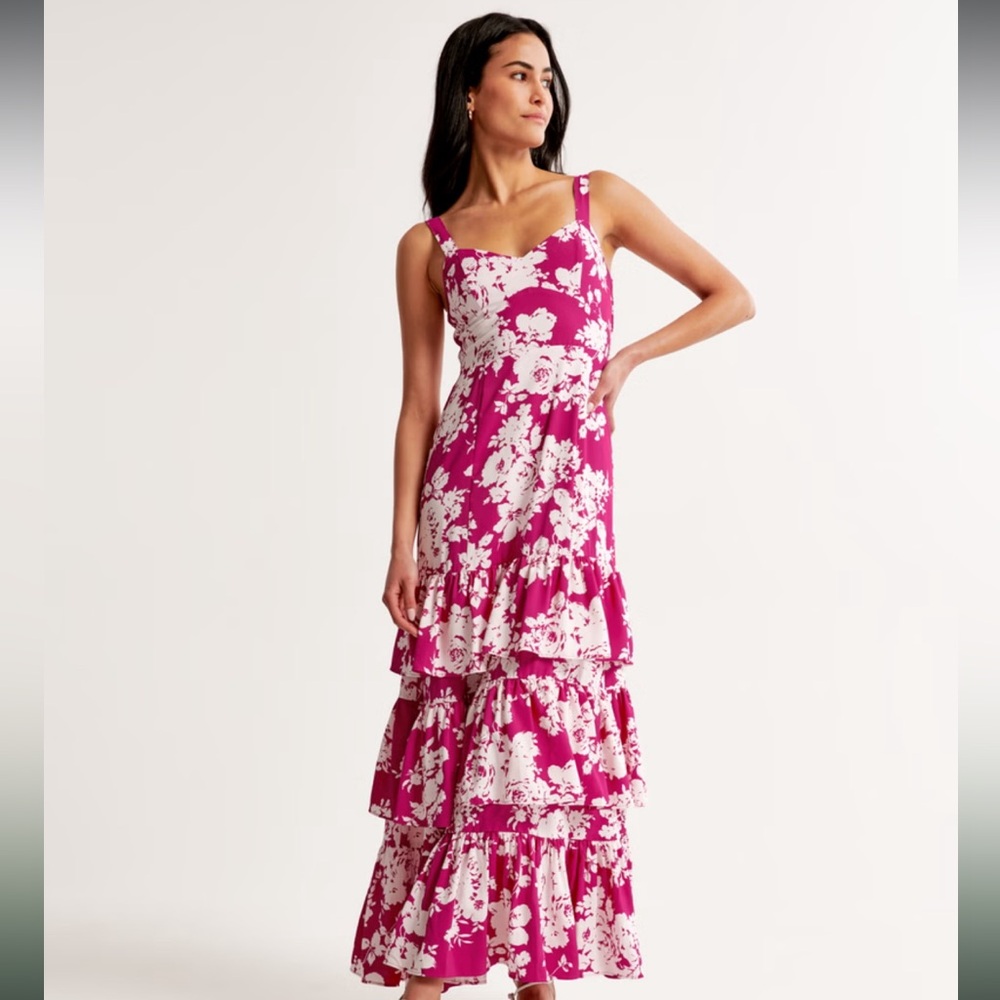 Abercrombie & Fitch Drama Ruffle Tiered Maxi Dress in Pink Floral Size S